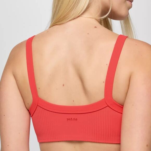 Prana Luxara Rib Sports Bra Women's S Rose Fire Scoop Neck Lightweight Stretch - Picture 3 of 7